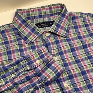Polo Ralph Lauren Shirt Button Up Long Sleeve Mens Size XL Plaid Colorful Blue